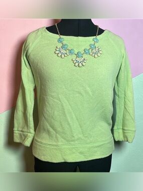 J Crew Soft Lime Apple Green XS pullover sweater with 3/4 sleeves